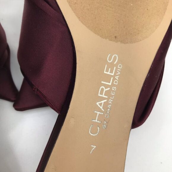 Charles David Burgundy Satin Wrap Knot Open Toe Slide Flats - Picture 14 of 14